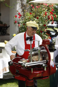 Sweet Parma ham on the grocery traditional slicer