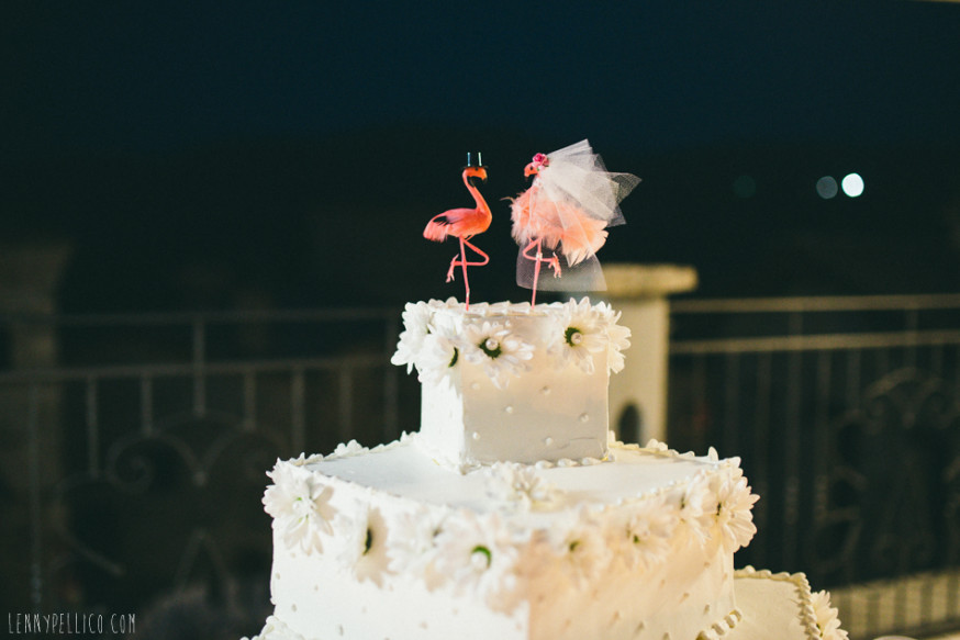 decorazioni per torta nuziale tema sposini flamingo